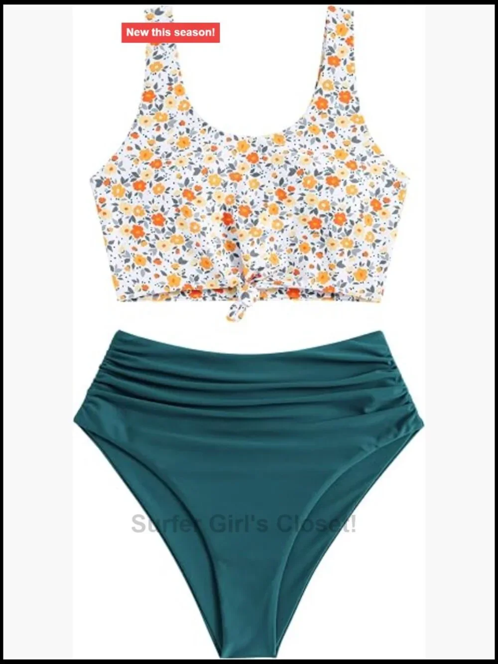 High Waisted Tankini Set with Knot Front Tummy Control Swimsuit